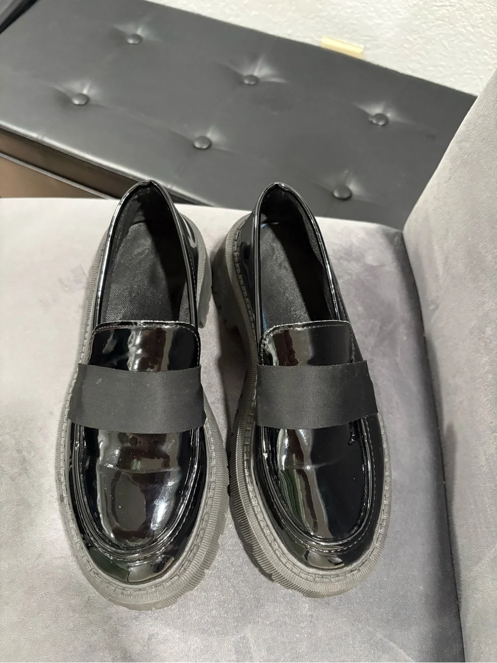 SHEIN Black Patent Chunky Loafers
